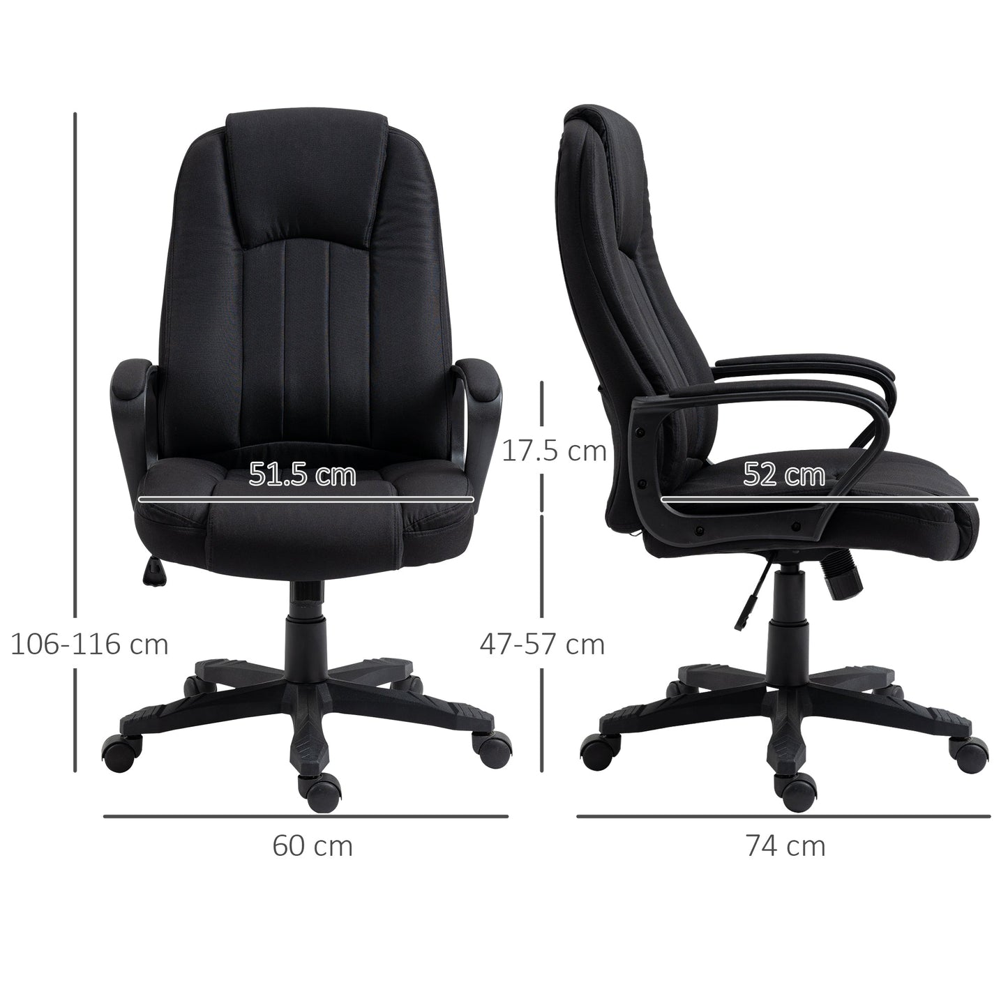 Height-Adjustable Massage Office Chair, 60x74x106-116cm, Black