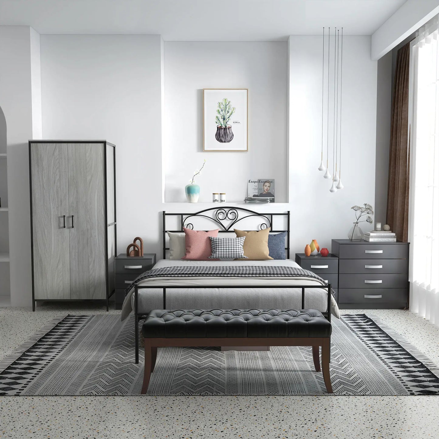 Upholstered Bed End Bench with Button Design and Curved Legs, PU Leather and Wood, 120x38x46 cm, Black