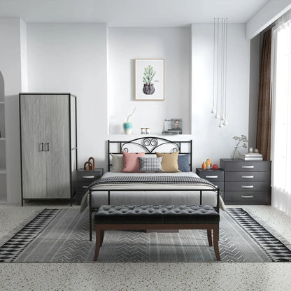 Upholstered Bed End Bench with Button Design and Curved Legs, PU Leather and Wood, 120x38x46 cm, Black