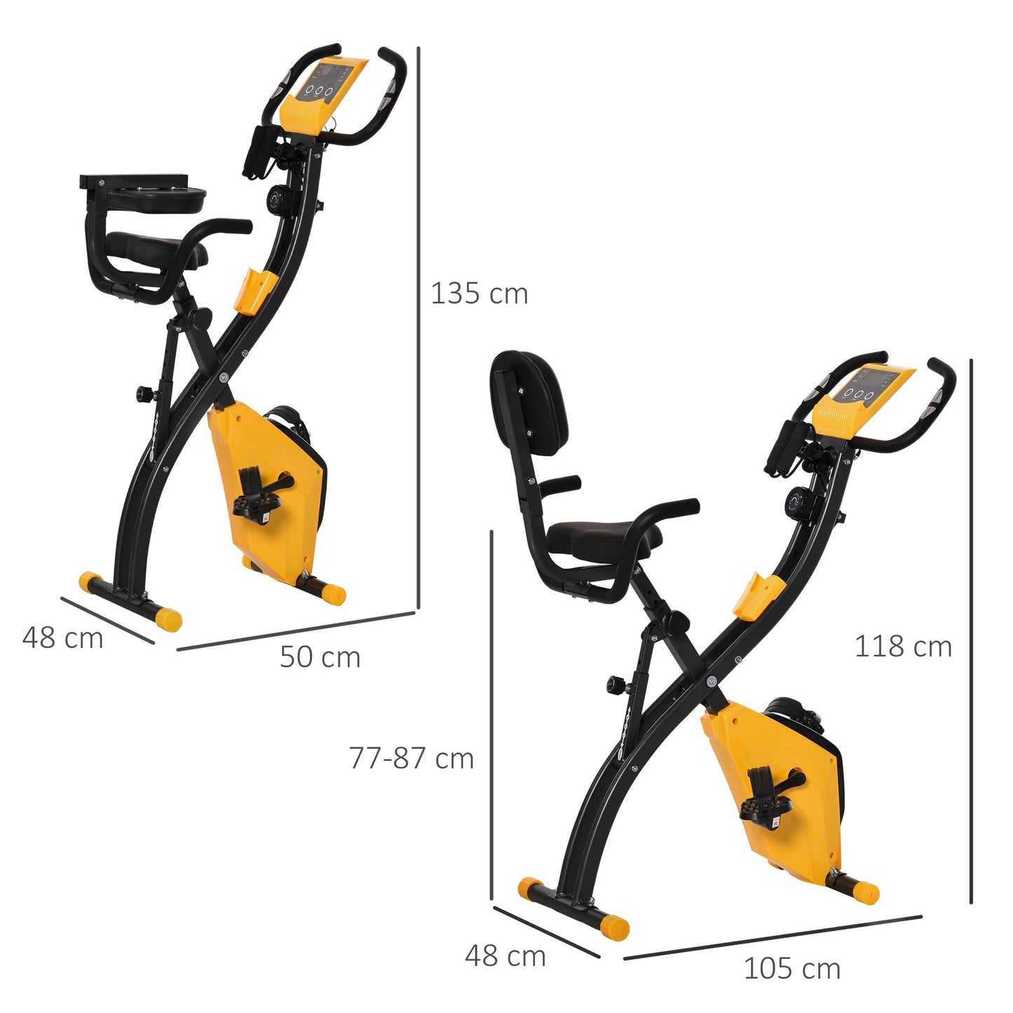 Folding Exercise Bike with 8-Level Magnetic Resistance, Heart Rate Sensor, 2.5kg Flywheel, Yellow