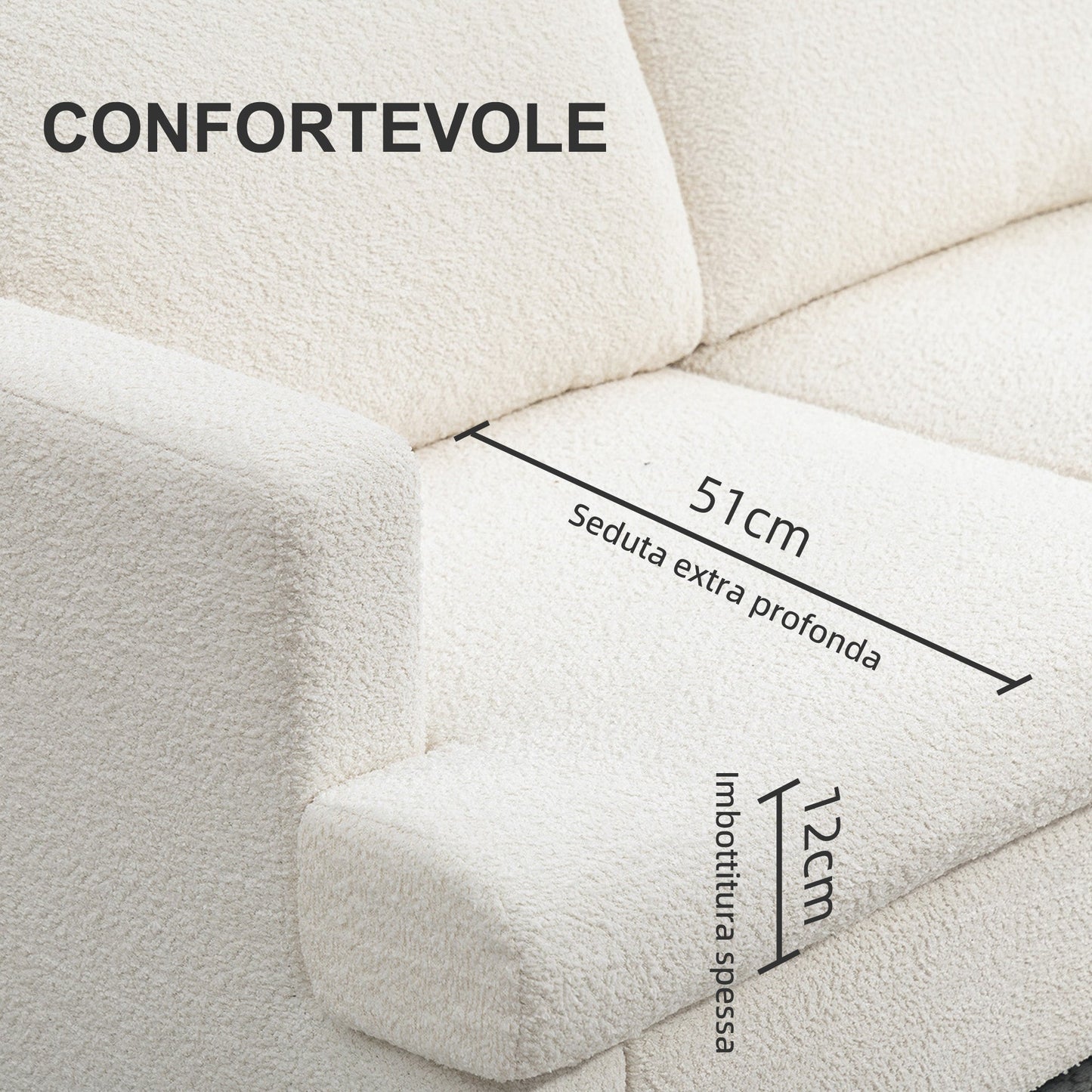 2 Seater Modern Chenille Sofa with Removable and Washable Cushions, 138x70x80 cm, Cream White
