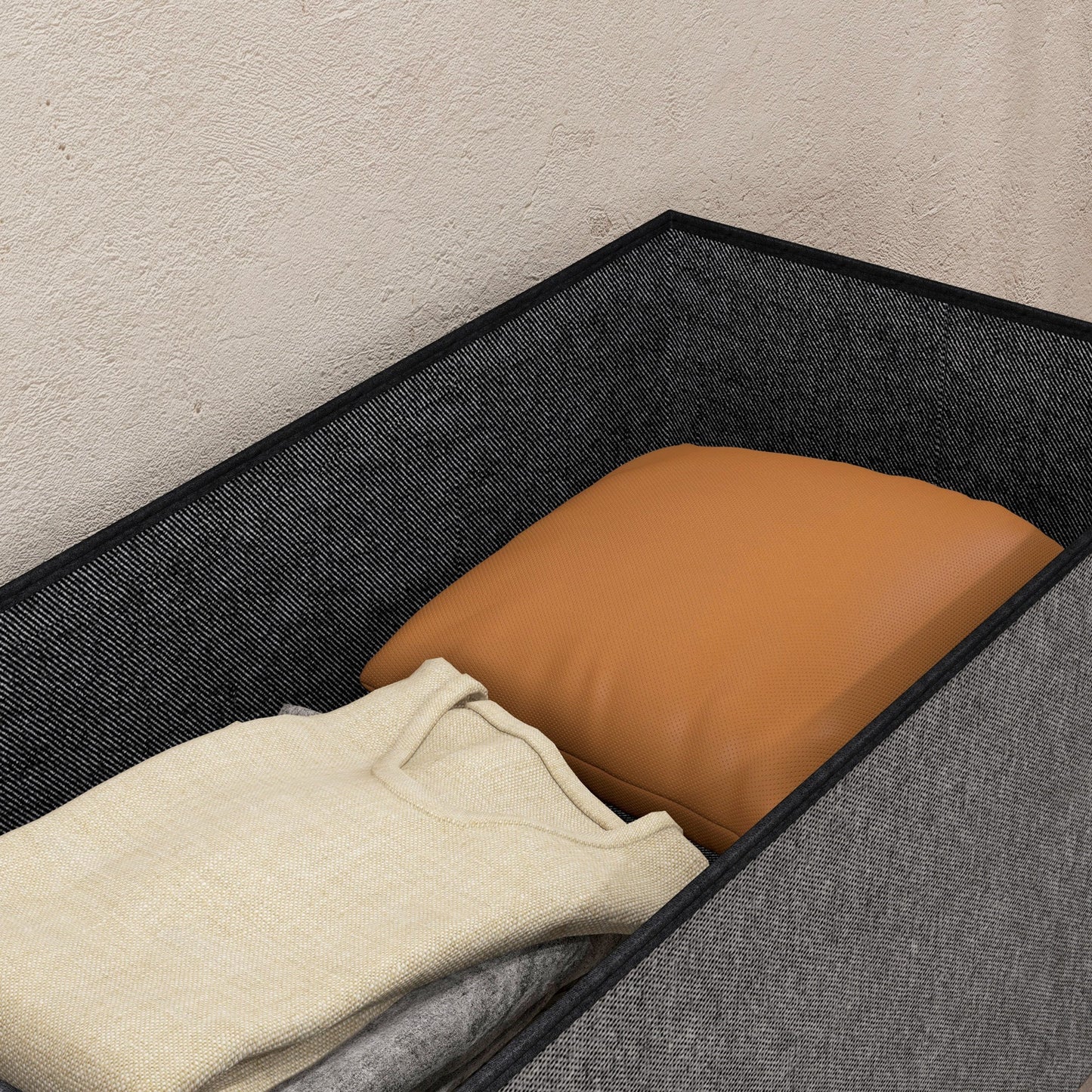 84L Folding Storage Bench, Padded Lid and Fabric Cover, 76x38x38cm, Dark Grey