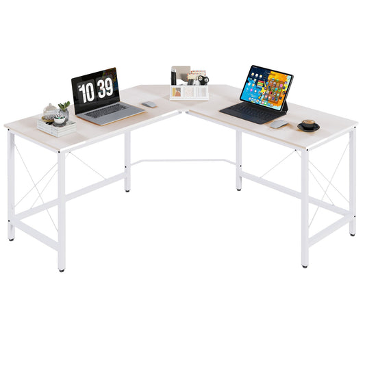L-Shaped Corner Desk with Adjustable Feet, Wood and Steel, 150x150x76 cm, White