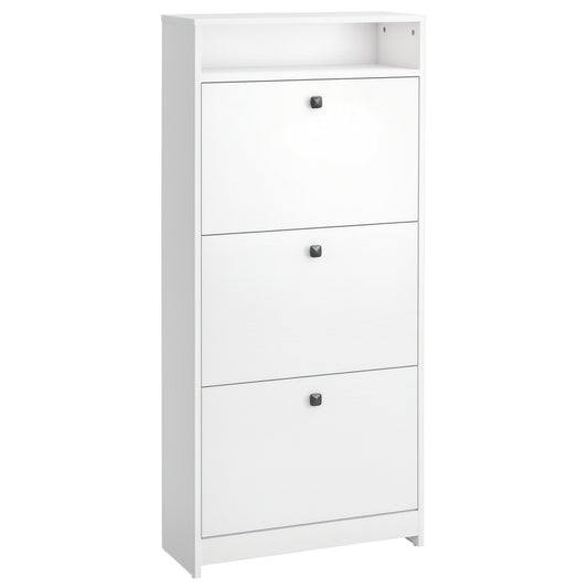 Shoe Rack with 3 Tilt Compartments (18 Pairs of Shoes) and 1 Storage Shelf, White Chipboard, 60 x 24 x 132 cm