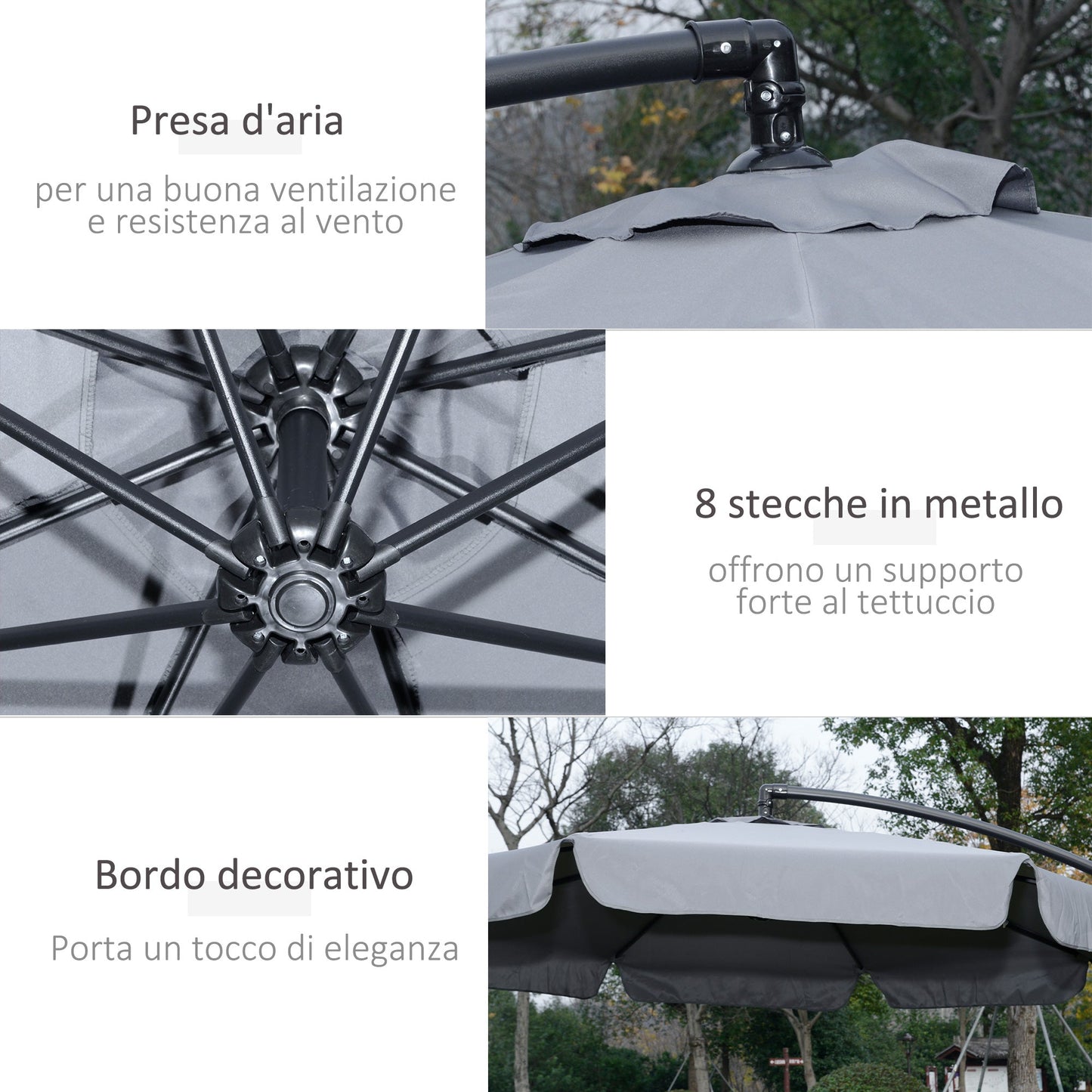 2.7x2.7 m Garden Umbrella with Metal Arm and Adjustable Polyester Canopy and Crank Opening, Grey
