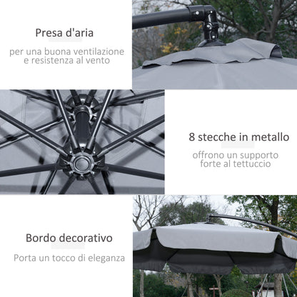 2.7x2.7 m Garden Umbrella with Metal Arm and Adjustable Polyester Canopy and Crank Opening, Grey