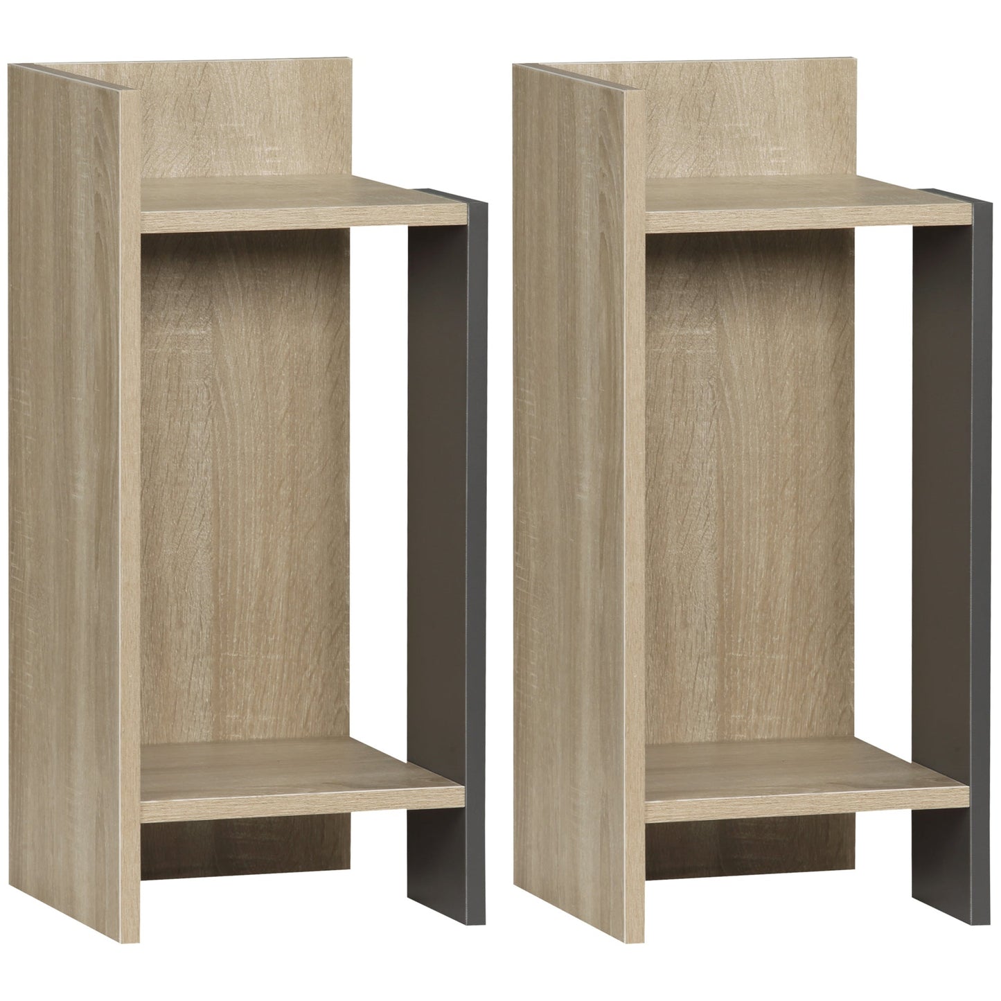 Modern Grey Nightstand with Open Shelf, 2 Piece Set in Chipboard for Bedroom and Living Room, 27x25x60cm