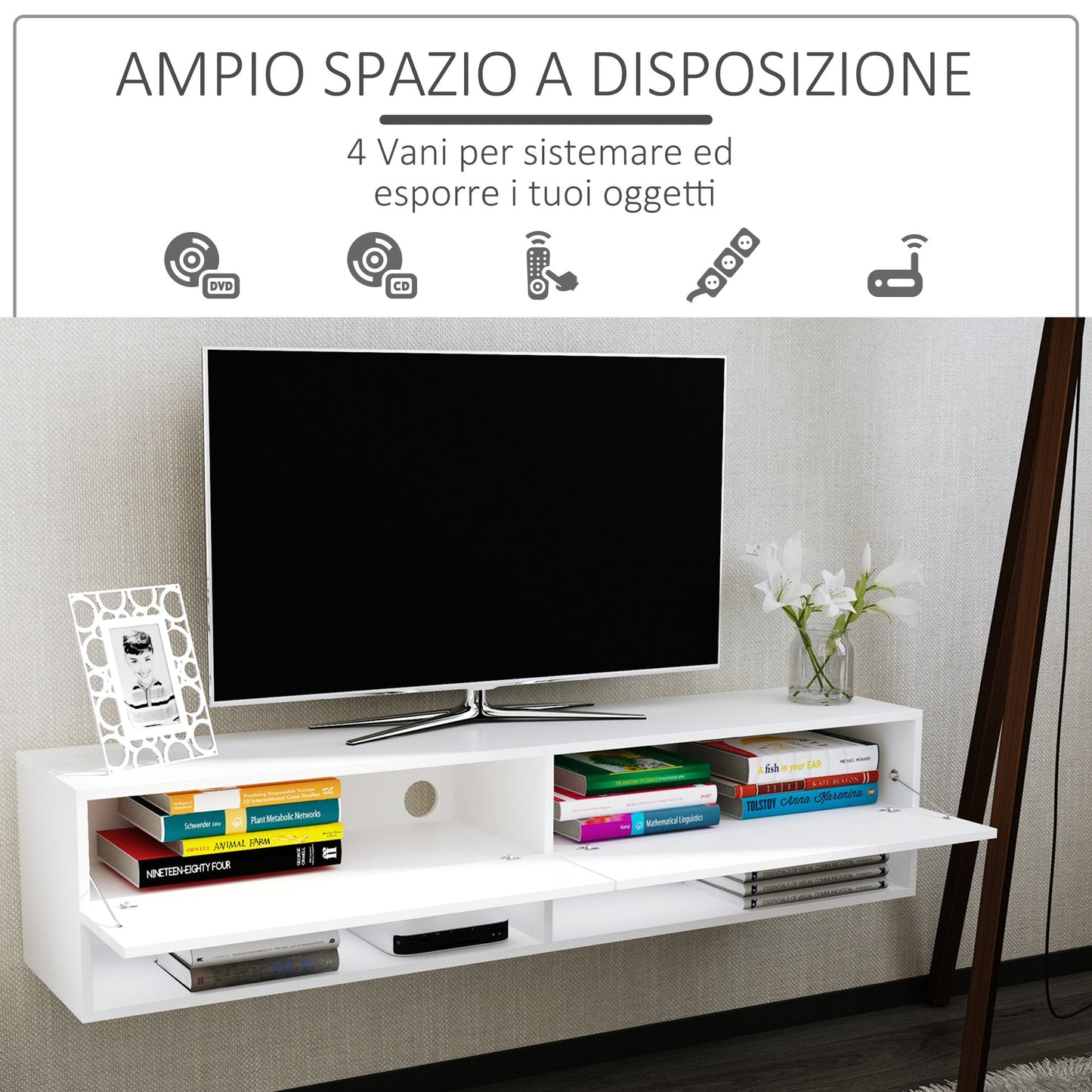 Mobile TV Suspended with 4 rooms and 2 doors, TV console up to 60 ''
