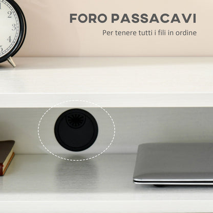 Space-Saving Desk Table for Bedroom and Office, Writing Desk with Drawers and Wheels, Double or Single Workstation, 100x36x88cm, White