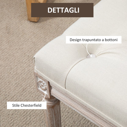 Upholstered Bed End Bench with Linen Effect Upholstery and Wooden Legs, 80x40x41cm, Beige