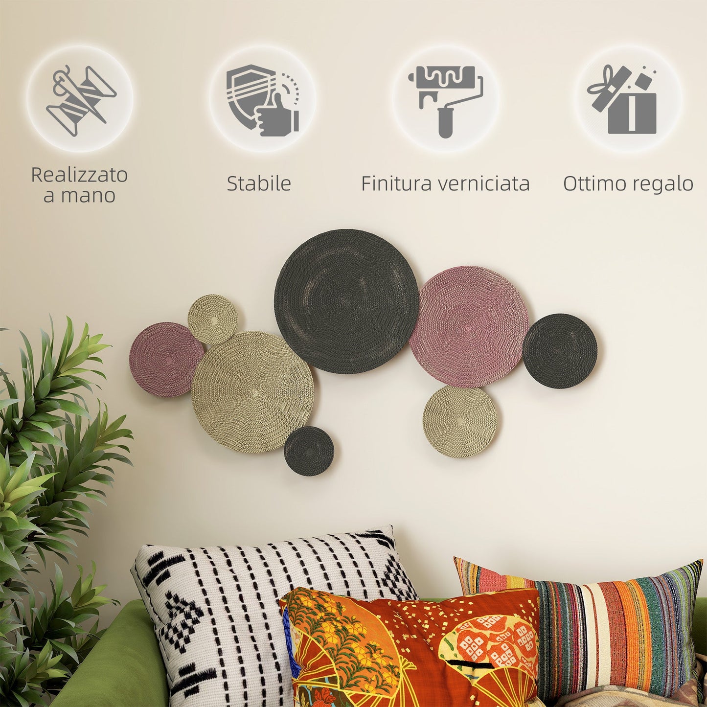 8-Disc 3D Metal Wall Art, 110x7x58 cm, Bronze, Orange and Yellow