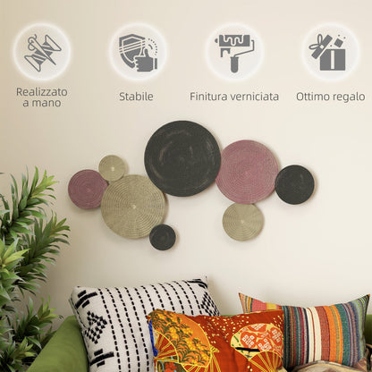 8-Disc 3D Metal Wall Art, 110x7x58 cm, Bronze, Orange and Yellow