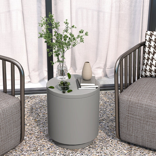 Multipurpose Coffee Table with Ice Bucket and Lid, in Concrete and Stainless Steel, Ø37.5x43.5 cm, Light Grey