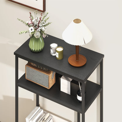 3-Tier Console Table with Metal and Wood Frame, 55x30x81 cm, Black