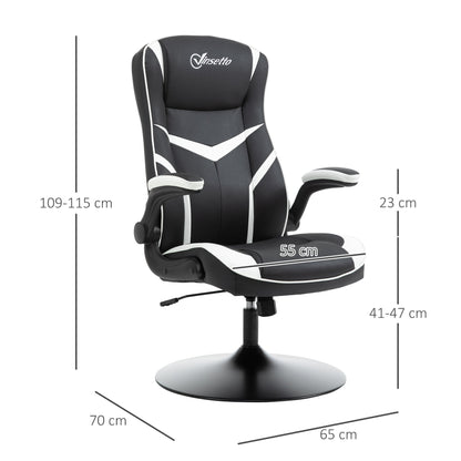 Ergonomic Office Gaming Chair, Adjustable Height, Fixed Base, Folding Armrests, Black and White