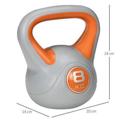 Kettlebell 8kg in PU and Sand with Flat Base and Handle for Deadlifts, Squats and Lifts, 20x14x24 cm, Orange