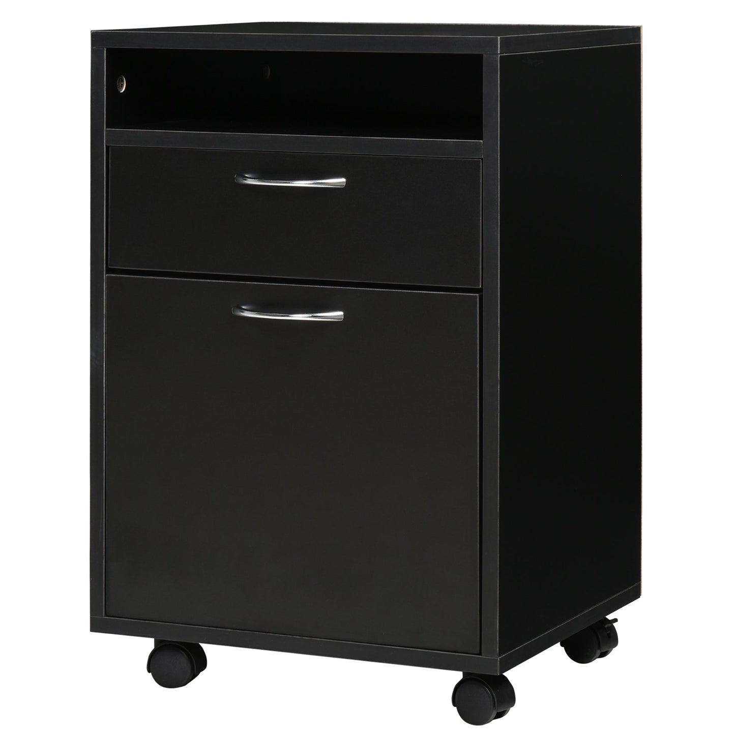 Office Filing Cabinet with Drawer, Lockable Storage Cabinet, Lockable Casters and Open Shelf, Office Drawer Unit for Letter/Legal/A4 Format, Vertical Storage Cabinet for Study, 40x35x60 cm, Black