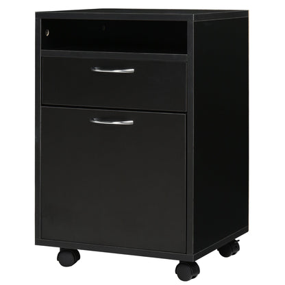 Office Filing Cabinet with Drawer, Lockable Storage Cabinet, Lockable Casters and Open Shelf, Office Drawer Unit for Letter/Legal/A4 Format, Vertical Storage Cabinet for Study, 40x35x60 cm, Black