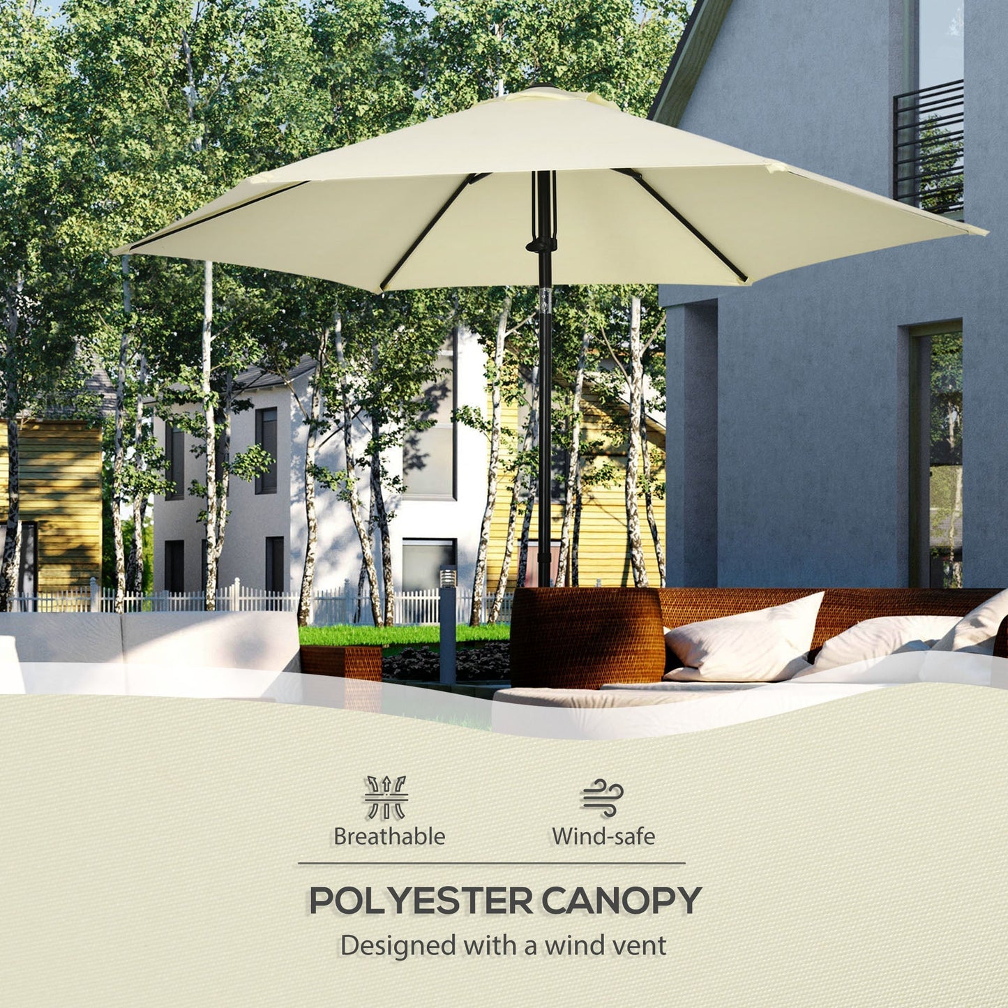 2.7x2.5m Polyester and Metal Garden Umbrella with Tilting Canopy Beige Black