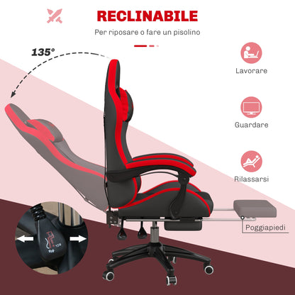 Gaming Chair with Adjustable Height and Reclining Backrest, 65x65x121-129 cm, Black and Red