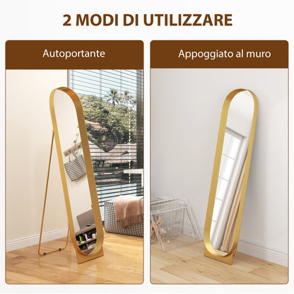 Modern Freestanding or Wall-Mounted Metal Frame Mirror, 40x150cm, Gold