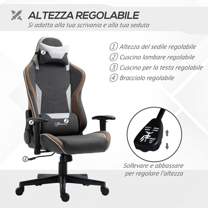 150° Reclining Gaming Chair with Rocking Function, Headrest and Lumbar Cushion, Grey