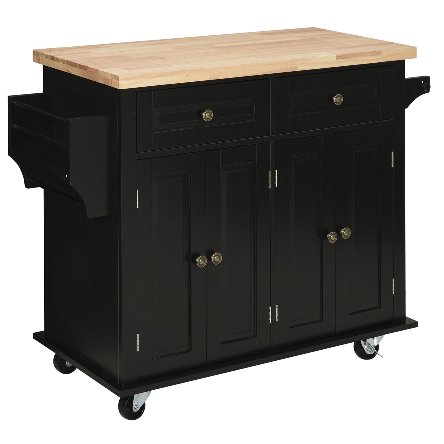 Kitchen Trolley with Drawers, Cabinets and Spice Rack, Made of Wood and MDF, 111x44.5x82.5 cm, Black