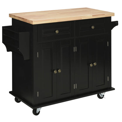 Kitchen Trolley with Drawers, Cabinets and Spice Rack, Made of Wood and MDF, 111x44.5x82.5 cm, Black