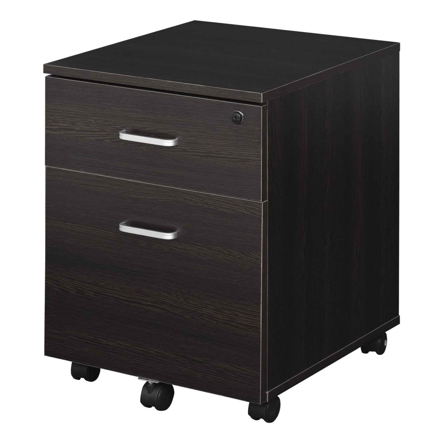 Office File Cabinet Wooden Desk Drawer Cabinet, 2 Drawers, Lock with 2 Keys, Black, 40x45x55.6cm