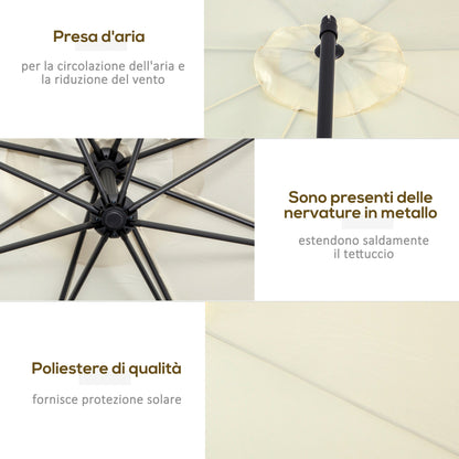 Off-Center Garden Umbrella with Cross Base Included, Metal and Polyester, 3x2.5 m, Beige