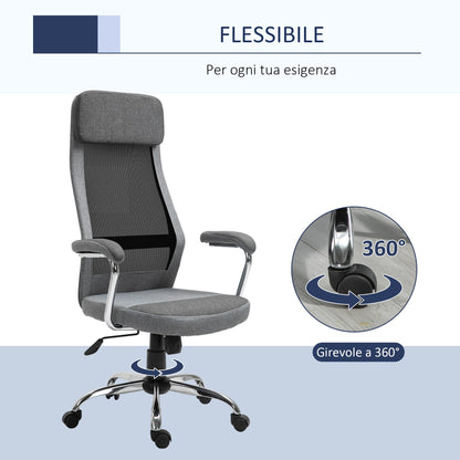 Ergonomic Swivel Office Chair, Adjustable Height and Rocking, Mesh Fabric Armchair 65x67x119-129cm Grey