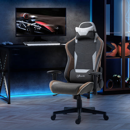 150° Reclining Gaming Chair with Rocking Function, Headrest and Lumbar Cushion, Grey