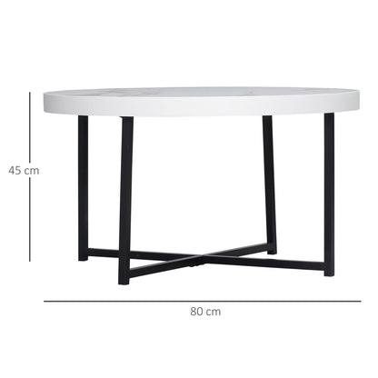 Round Coffee Table with Marble Effect MDF Top and Metal Legs, Φ80x45 cm, White