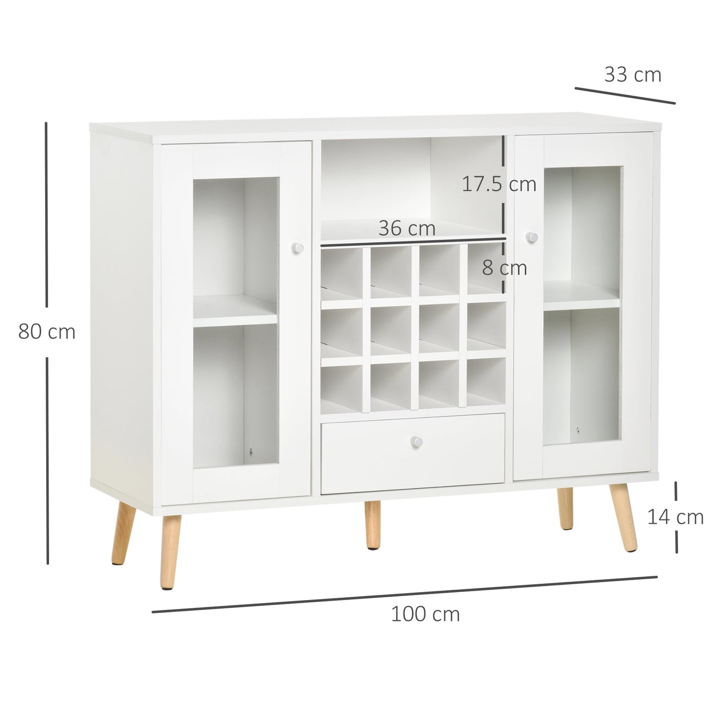 Creenza with cellars Wine 12 bottles, drawer and wooden cabinets 100x33x80 white white