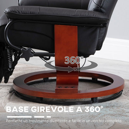 Manually Reclining Relaxing Chair up to 145° with Footrest and Faux Leather Upholstery, Black