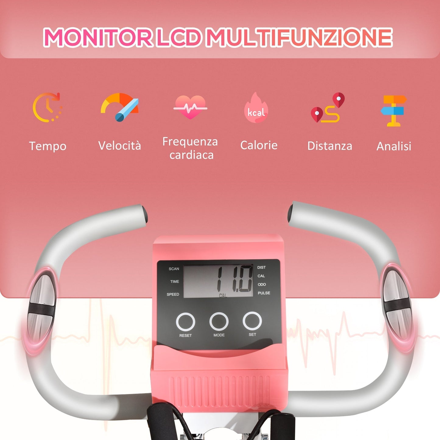 Folding Exercise Bike, 8 Level Adjustable Magnetic Resistance, Fitness Bike with Heart Rate Sensor, Arm Bands, LCD Screen, 2.5kg Flywheel, Pink