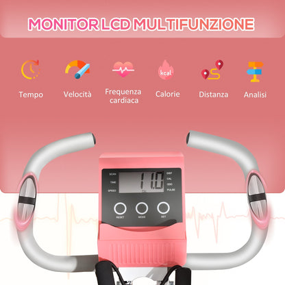 Folding Exercise Bike, 8 Level Adjustable Magnetic Resistance, Fitness Bike with Heart Rate Sensor, Arm Bands, LCD Screen, 2.5kg Flywheel, Pink