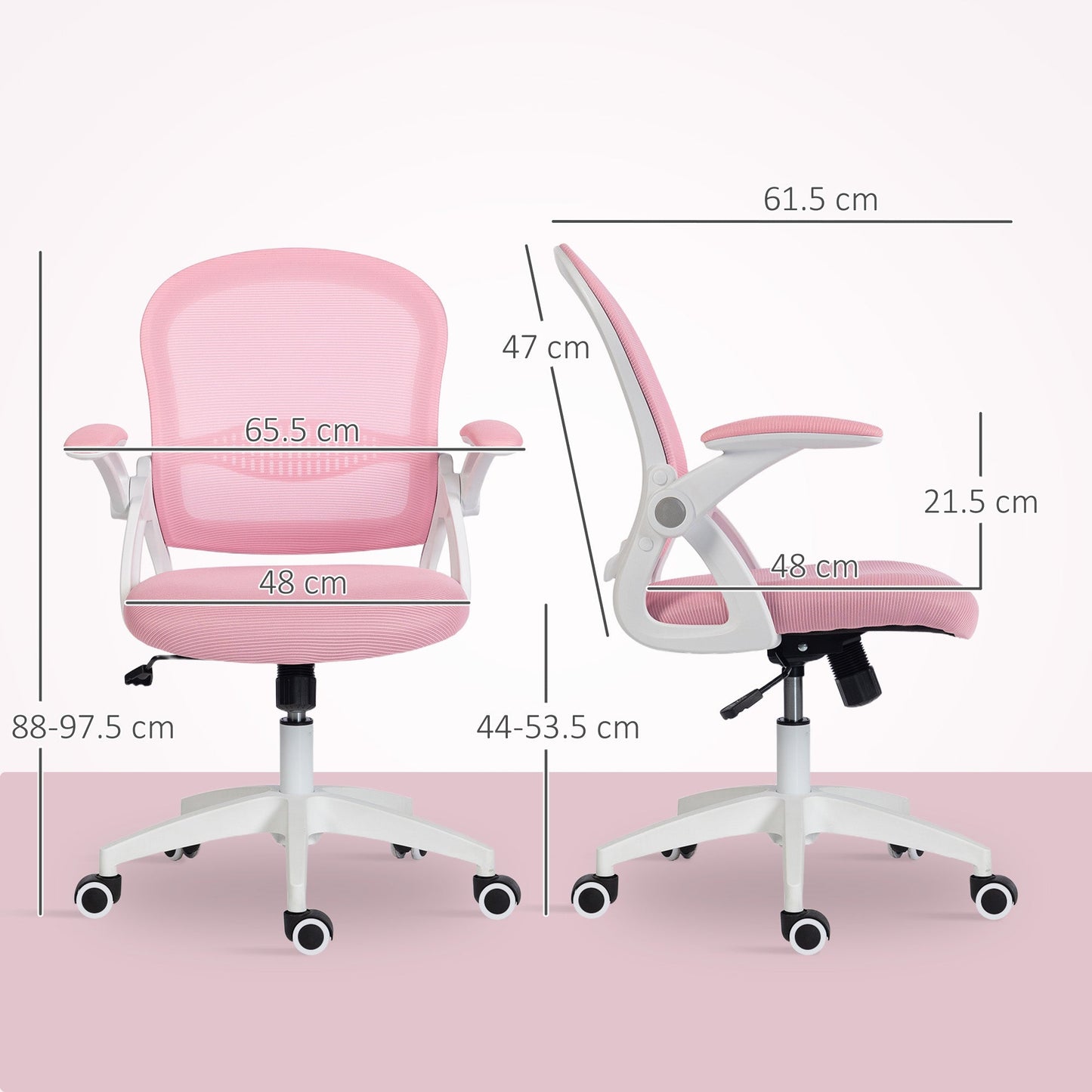 Ergonomic and Adjustable Office Chair with Mesh Backrest and Padded Seat, 65.5x61.5x88-97.5 cm, Pink