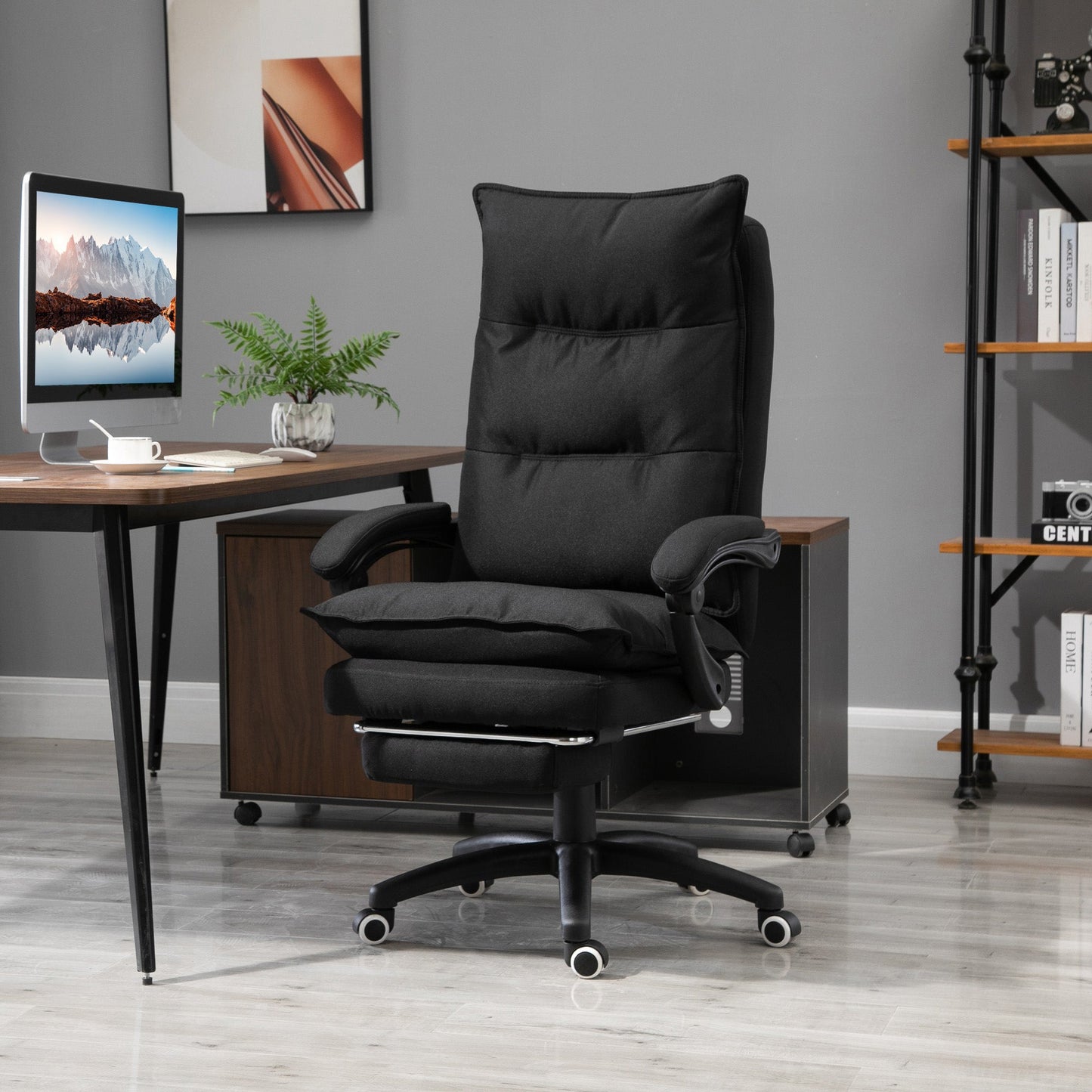 Height Adjustable Office Chair with 6 Massage Points, in Linen Effect Fabric, 70x62x120-130 cm, Black