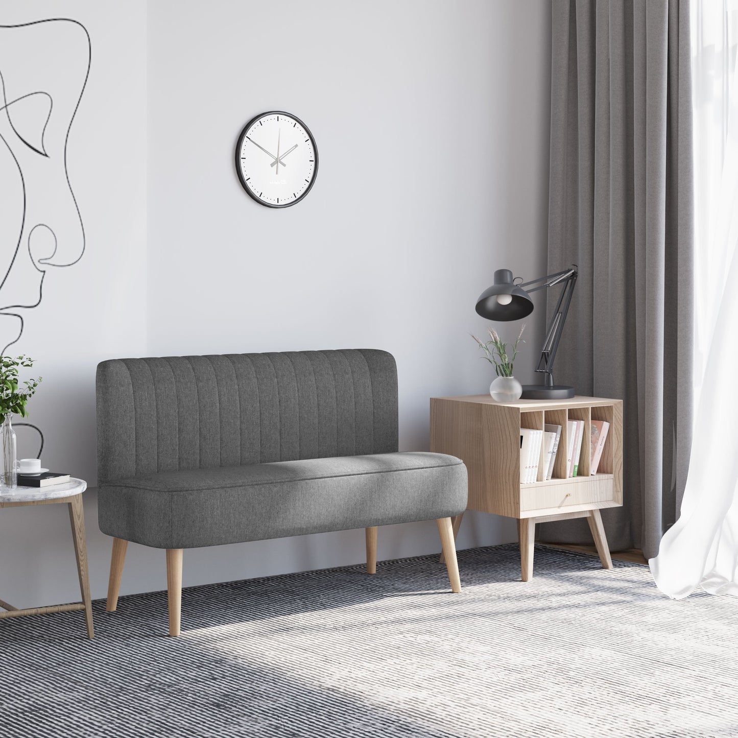 2 Seater Modern Fabric Sofa Without Armrests, Living Room Sofa with Wooden Legs, 117x56. 5x77 cm, Dark Grey