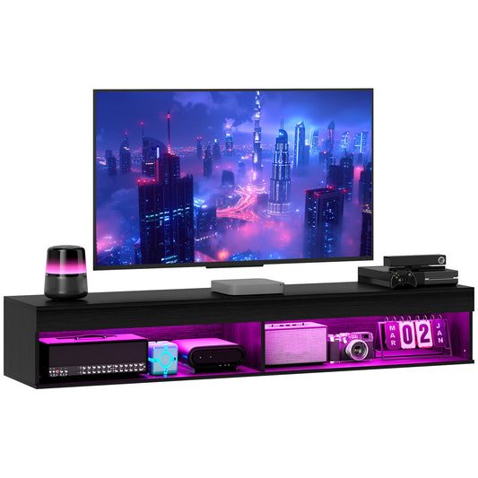 Wall Mounted TV Stand for up to 75" with 16 Color LED Lights and Remote Control, 180x40x30cm, Black