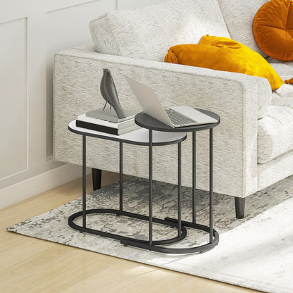 Set of 2 Stackable Coffee Tables with Metal Frame for Living Room and Office, Grey and White