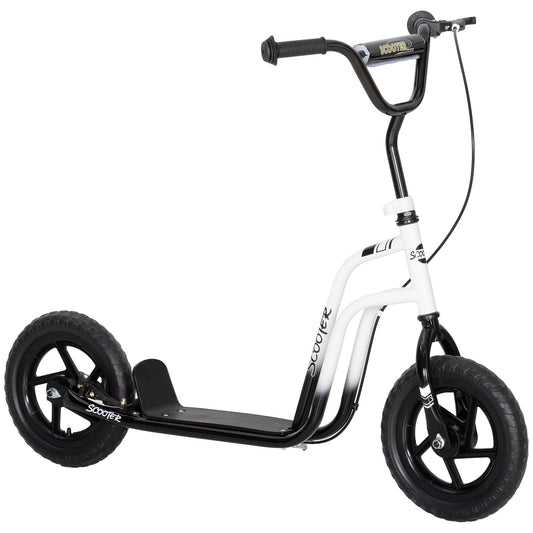 Kids Scooter for 5-12 Years Old with Brake, Kickstand and Adjustable Handlebar, 129x52x80-88 cm, White and Black
