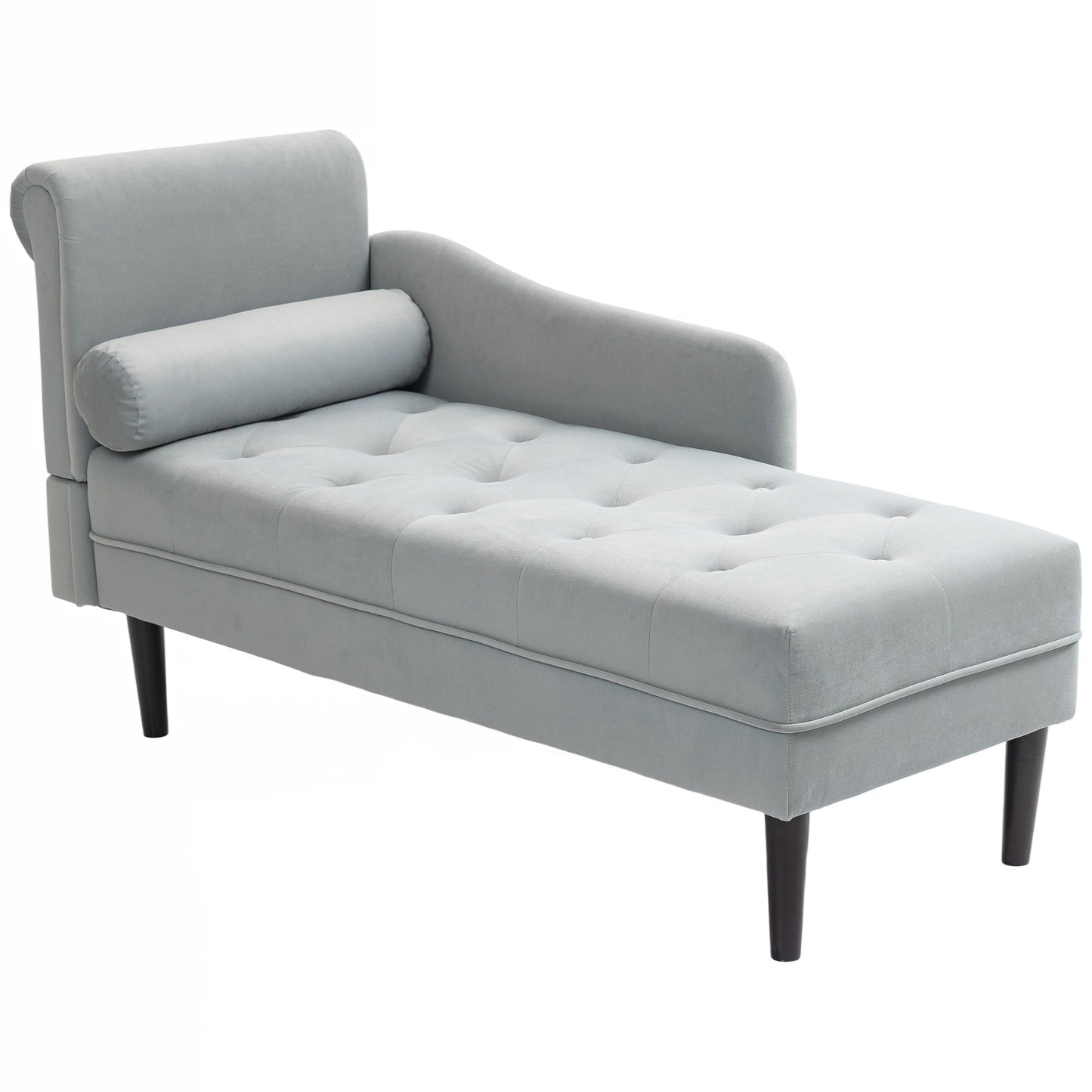 Chaise Longue with Quilted Velvet Effect Covering in Grey, Solid Wood and Sponge, 146x61x82.5 cm