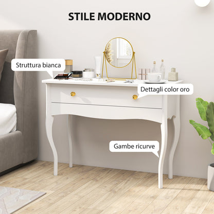 Dressing Table and Console Table for Entrance Hall with Large Wooden Drawer, 100x40x74 cm, White