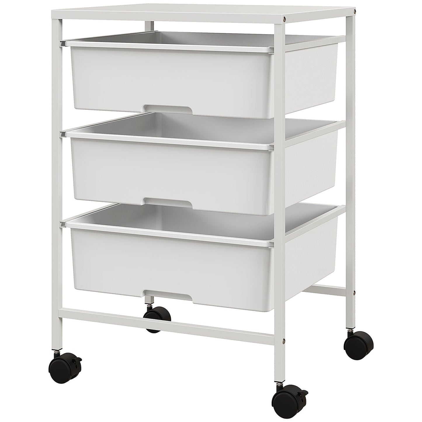 Multipurpose Trolley with 3 Removable Baskets and Wheels for Kitchen and Office in Steel and PP, White