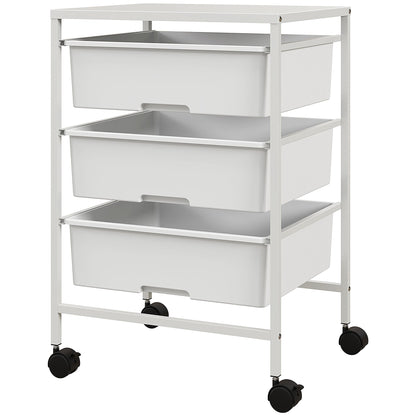 Multipurpose Trolley with 3 Removable Baskets and Wheels for Kitchen and Office in Steel and PP, White