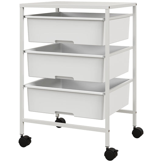 Multipurpose Trolley with 3 Removable Baskets and Wheels for Kitchen and Office in Steel and PP, White
