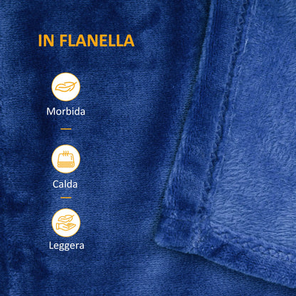 Dark Blue 330 GSM Reversible Flannel Blanket for Indoor and Outdoor Use, 203x152x0.5 cm, Dark Blue