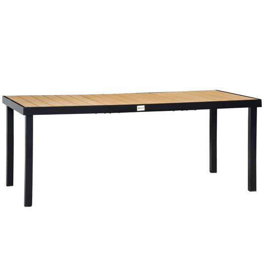 8-Person Aluminum Garden Table, Plastic Outdoor Table for Terrace and Balcony, Black and Wood Color